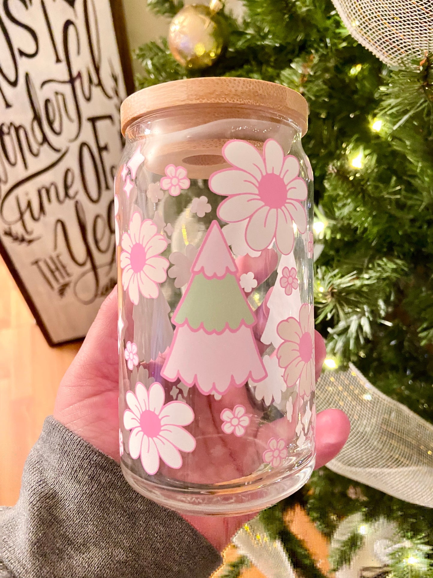 PINK TREE  GLASS CANS